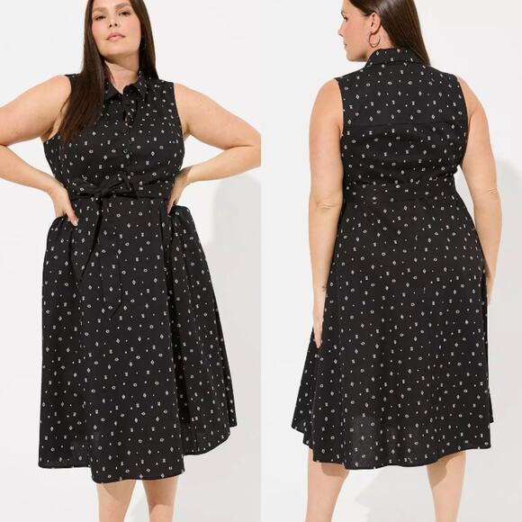 Torrid Black Midi Poplin Collared Shirtdress - Picture 1 of 9